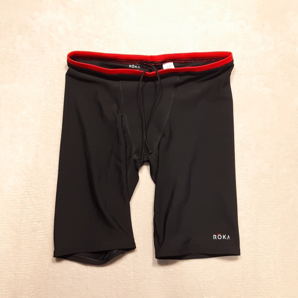 ROKA Men's Elite HD Jammer Swimsuit 36 (XL) Black/Retro Red Drawstring NWOT!